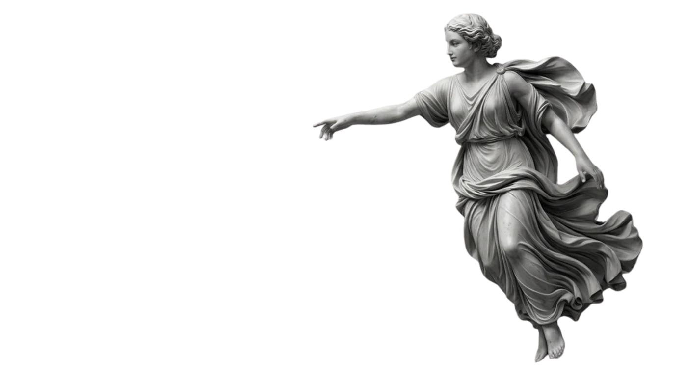 Marble statue of a woman reaching out her hand