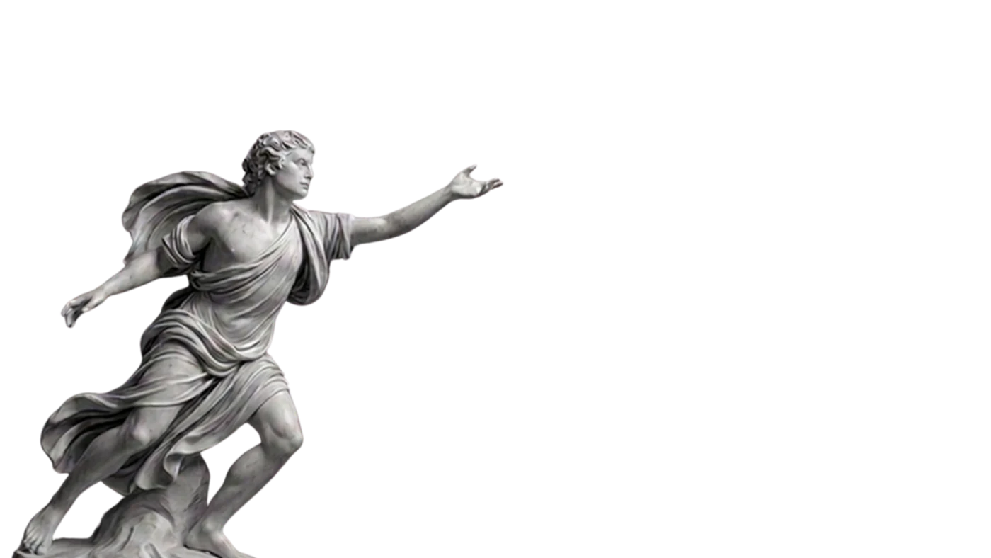 Marble statue of a man reaching out his hand